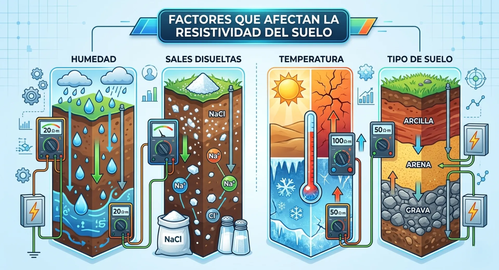 Conoce que afecta al resisitividad del suelo